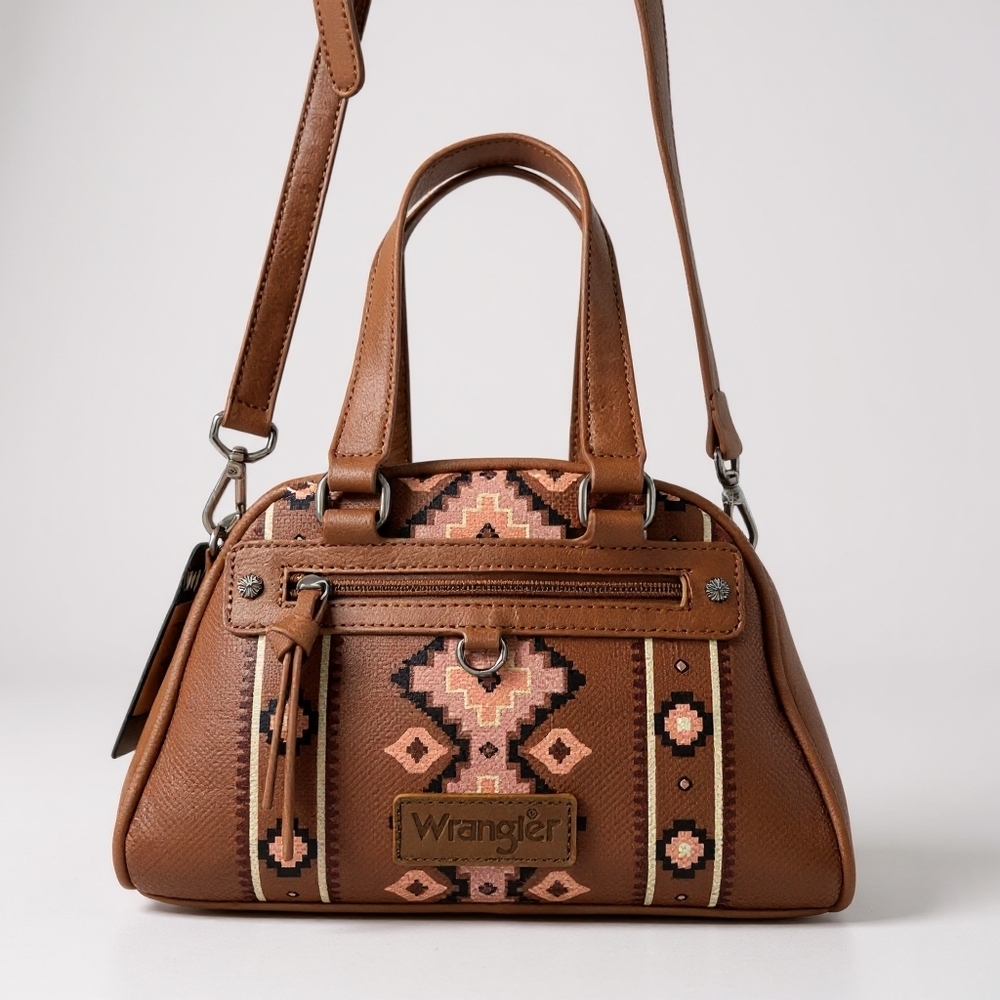 Wrangler x Montana West Brown Satchel Crossbody Bag with Aztec Print New NWT